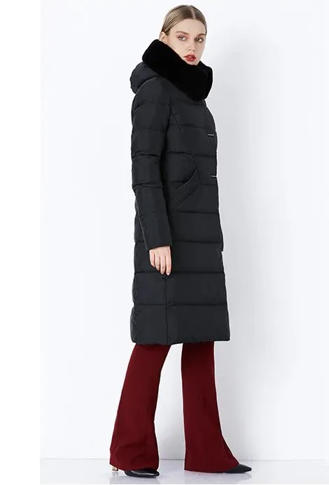 Women's Winter Warm Long Down Coat With Fur On Hood