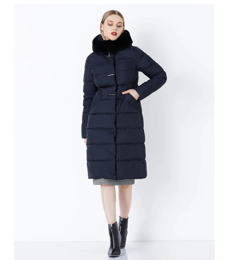 Women's Winter Warm Long Down Coat With Fur On Hood