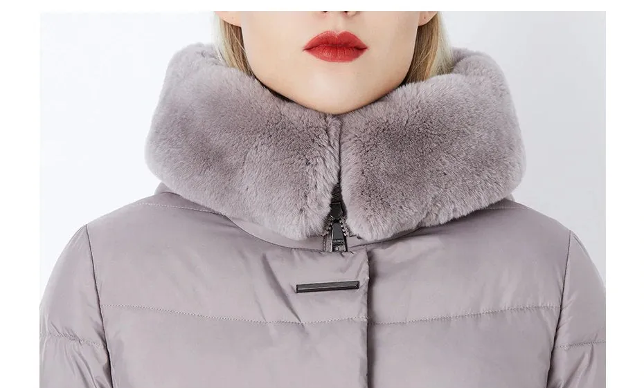 Women's Winter Warm Long Down Coat With Fur On Hood