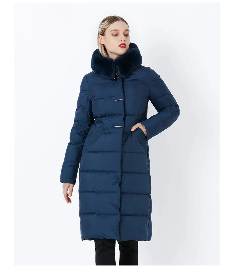 Women's Winter Warm Long Down Coat With Fur On Hood