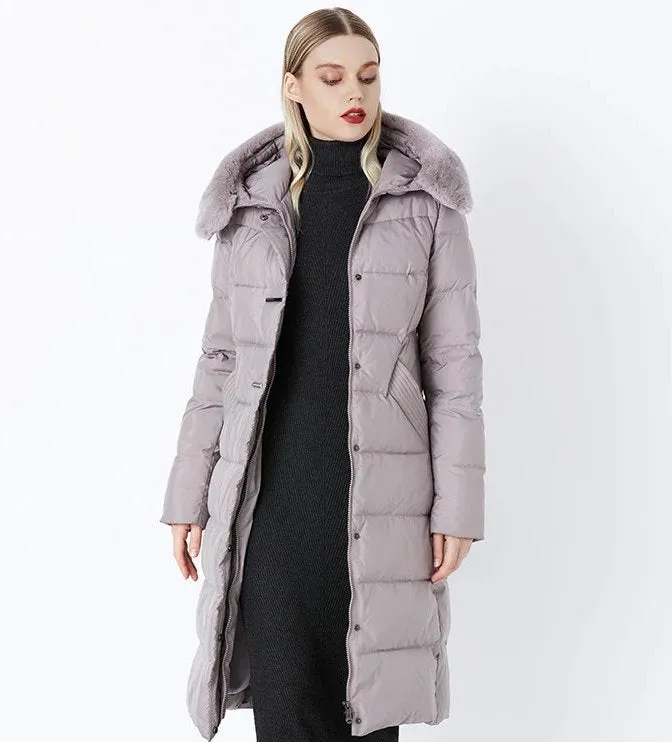 Women's Winter Warm Long Down Coat With Fur On Hood