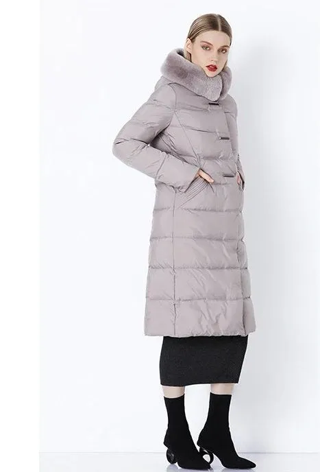 Women's Winter Warm Long Down Coat With Fur On Hood