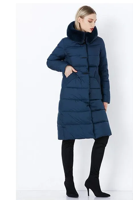 Women's Winter Warm Long Down Coat With Fur On Hood