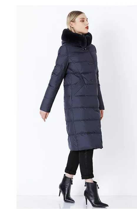 Women's Winter Warm Long Down Coat With Fur On Hood