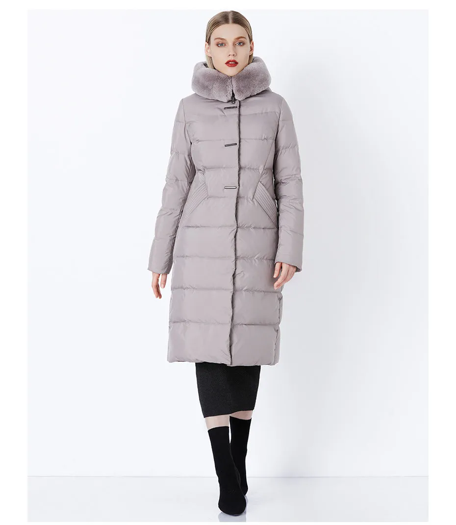 Women's Winter Warm Long Down Coat With Fur On Hood
