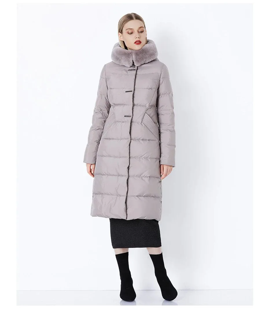 Women's Winter Warm Long Down Coat With Fur On Hood