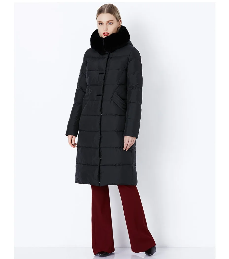 Women's Winter Warm Long Down Coat With Fur On Hood
