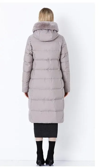 Women's Winter Warm Long Down Coat With Fur On Hood