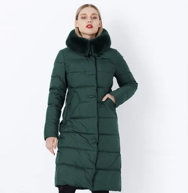 Women's Winter Warm Long Down Coat With Fur On Hood