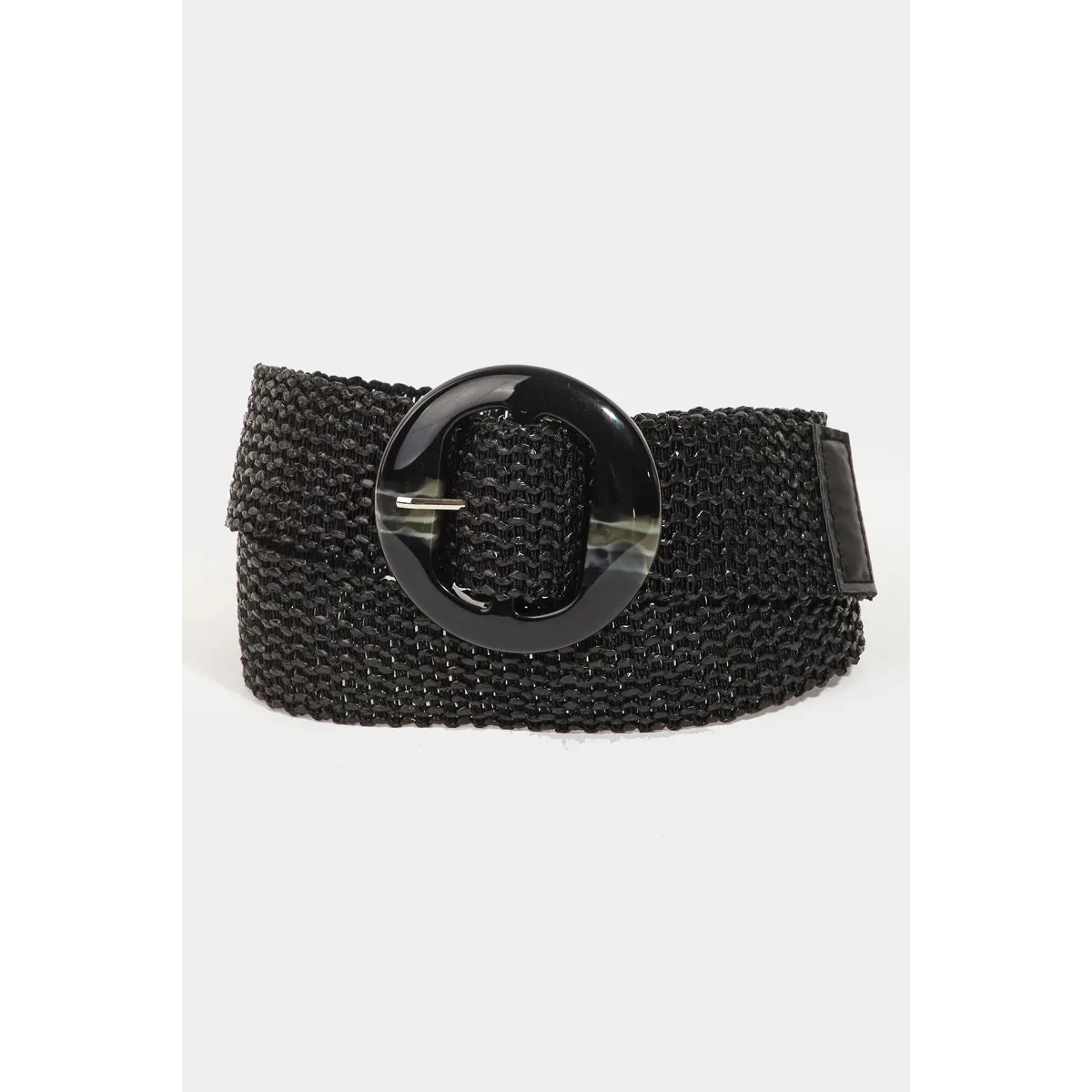 Woven Belt with Acetate Buckle in Black